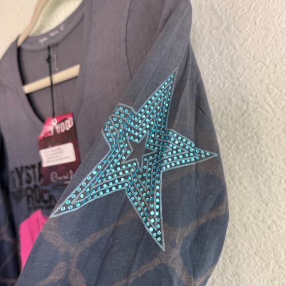 Christian Audigier Crystal Rock Y2K Shirt Women Large Rocker Girl Tee Tunic Top - Picture 8 of 13